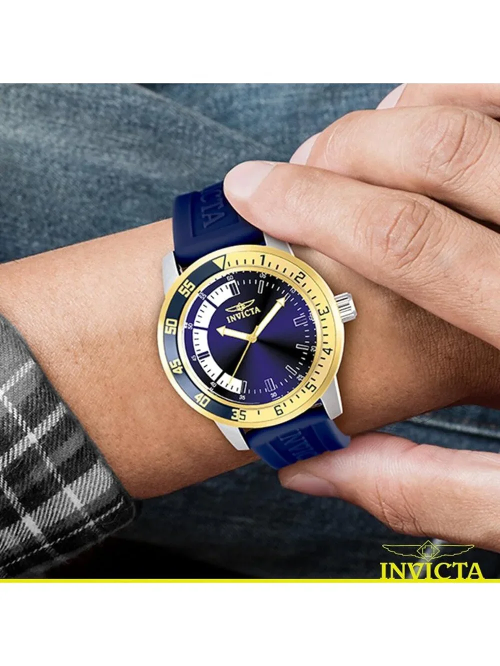 Mens Blue Gold Analog Quartz Fashion Solid Specialty Silicone Round Wrist Watch